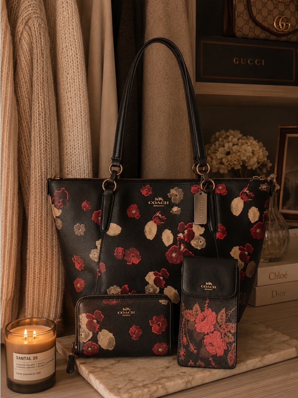 Coach Halftone Floral Ava Tote Wallet Coordinated Bundle 3pc-w/COA GUC!! - Picture 1 of 17
